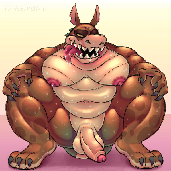 1:1 activision anthro balls belly bodily_fluids canid canine canis crash_bandicoot_(series) crocodile crocodilian crocodylid digital_media_(artwork) dingo dingodile drooling erection genital_fluids genitals glubglub666 humanoid_genitalia humanoid_penis hybrid looking_at_viewer male mammal moobs navel nipples nude open_mouth overweight overweight_anthro overweight_male penile penis reptile saliva scalie simple_background smile solo sweat teeth tongue tongue_out