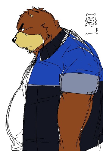 2015 anthro bear belly black_bear blue_clothing blue_jacket blue_topwear brown_body brown_fur clothing colored countershade_snout countershading fur jacket juuichi_mikazuki kotobuki529 low_res male mammal moon_bear morenatsu multicolored_body multicolored_fur overweight overweight_anthro overweight_male shirt side_view simple_background snout solo tan_body tan_fur topwear two_tone_body two_tone_fur ursine white_background white_clothing white_shirt white_topwear