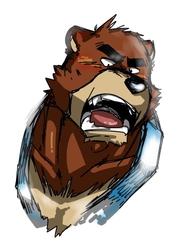 2015 anthro bear black_bear black_nose blush brown_body brown_fur bust_portrait chest_markings colored countershade_snout countershading fangs fur juuichi_mikazuki kotobuki529 male mammal markings moon_bear morenatsu open_mouth pink_tongue portrait sharp_teeth simple_background snout solo tan_body tan_fur teeth tongue ursine white_background