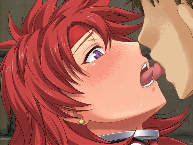 animated animated_gif armor_break blush cg gif headband kiss kissing purple_eyes queen's_blade queen's_blade red_hair risty tongue