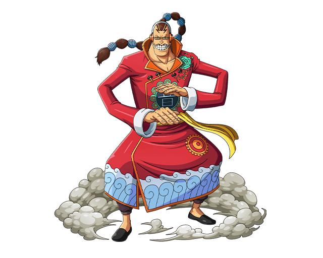 1boy brown_hair chinese_clothes long_hair looking_at_viewer male_focus official_art one_piece one_piece_treasure_cruise ponytail red_robe robe scratchmen_apoo solo teeth