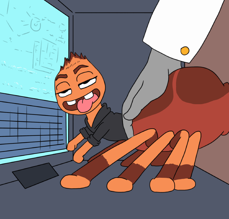 animated anthro arachnid arthropod big_penis bottomless canid canine canis clothed clothing dreamworks duo female genitals half-closed_eyes hand_on_butt looking_pleasured male male/female mammal mr._wolf_(the_bad_guys) ms._tarantula_(the_bad_guys) mygalomorph narrowed_eyes penis size_difference solo spider tarantula teeth the_bad_guys tongue tongue_out topwear topwear_only vylfgor wolf