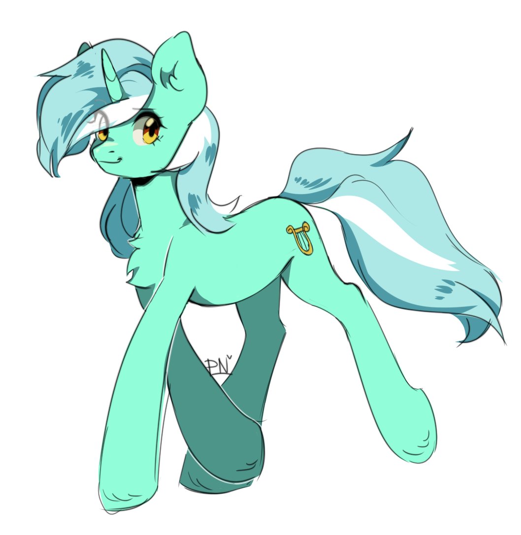 chest_tuft cutie_mark equid equine female feral friendship_is_magic fur green_body green_fur green_hair green_tail hair hasbro hooves horn lyra_heartstrings_(mlp) mammal multicolored_hair my_little_pony pledus smile solo tail tuft two_tone_hair two_tone_tail unicorn unicorn_horn walking white_hair white_tail yellow_eyes