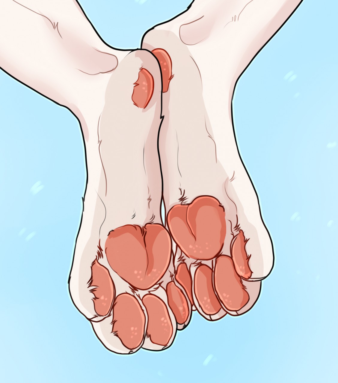 4_toes ambiguous_form ambiguous_gender ambiguous_species faceless_ambiguous faceless_character feet foot_shot foot_tuft fur hi_res pawpads red_pawpads roobin simple_background solo toes tuft white_body white_fur