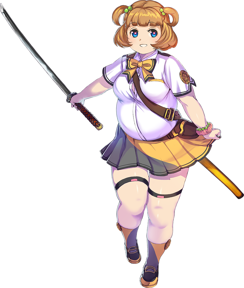 1girl alpha_transparency artist_request bangs beads belt big_belly blue_eyes blunt_bangs boots bracelet breasts dot_nose fat full_body hair_beads hair_ornament hasebe_shikiri holding holding_sword holding_weapon jewelry katana large_breasts light_brown_hair looking_at_viewer medium_hair official_art open_mouth outstretched_arms pleated_skirt shinken!! shirt short_sleeves skirt solo standing standing_on_one_leg star-shaped_pupils star_(symbol) sword symbol-shaped_pupils thick_thighs thigh_strap thighs third-party_source transparent_background two_side_up weapon white_shirt wing_collar