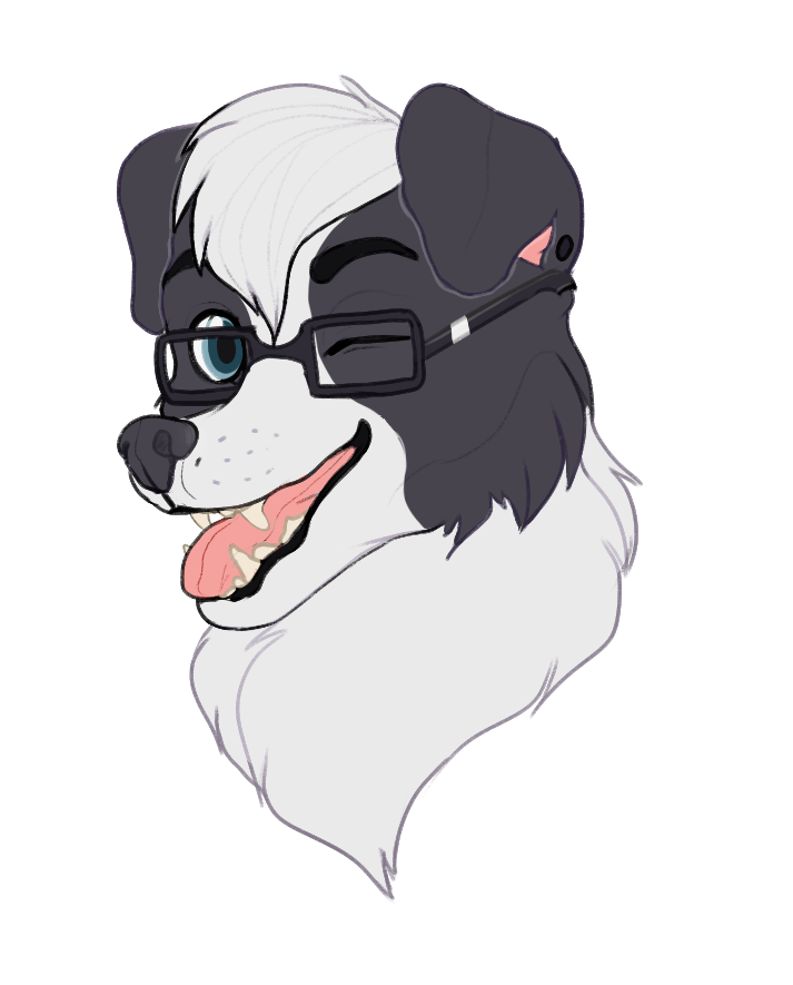 alpha_channel anthro black_eyebrows blue_eyes canid cheek_tuft ear_piercing eyebrows facial_tuft fangs floppy_ears fur glistening glistening_eyes grey_body grey_fur grey_nose hair male mammal one_eye_closed open_mouth piercing rectangular_glasses red_tongue roobin short_hair simple_background solo teeth tongue tongue_out transparent_background tuft white_body white_fur white_hair