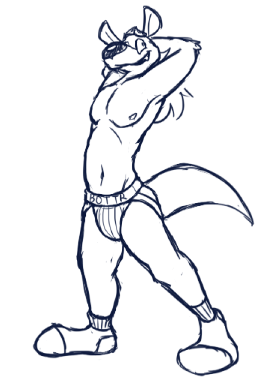 anthro black_and_white clothed clothing footwear hands_behind_head jockstrap male mammal monochrome mustelid nipples open_mouth otter otterdownunder simple_background smile socks solo teeth_showing text topless underwear white_background ziggy_(otterdownunder)