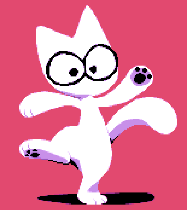 2021 ambiguous_gender digital_media_(artwork) digitigrade domestic_cat felid feline felis full-length_portrait fur jaquin_s mammal on_one_leg pawpads paws pink_background pixel_(artwork) portrait pose semi-anthro simple_background solo standing toony white_body white_fur