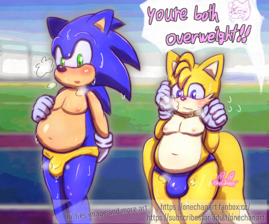 big_butt blush butt chubby_male clothed clothing duo male male/male miles_prower nipples onechan overweight overweight_male sega sigh slightly_chubby sonic_the_hedgehog sonic_the_hedgehog_(series) speedo speedo_only swimwear thick_thighs topless
