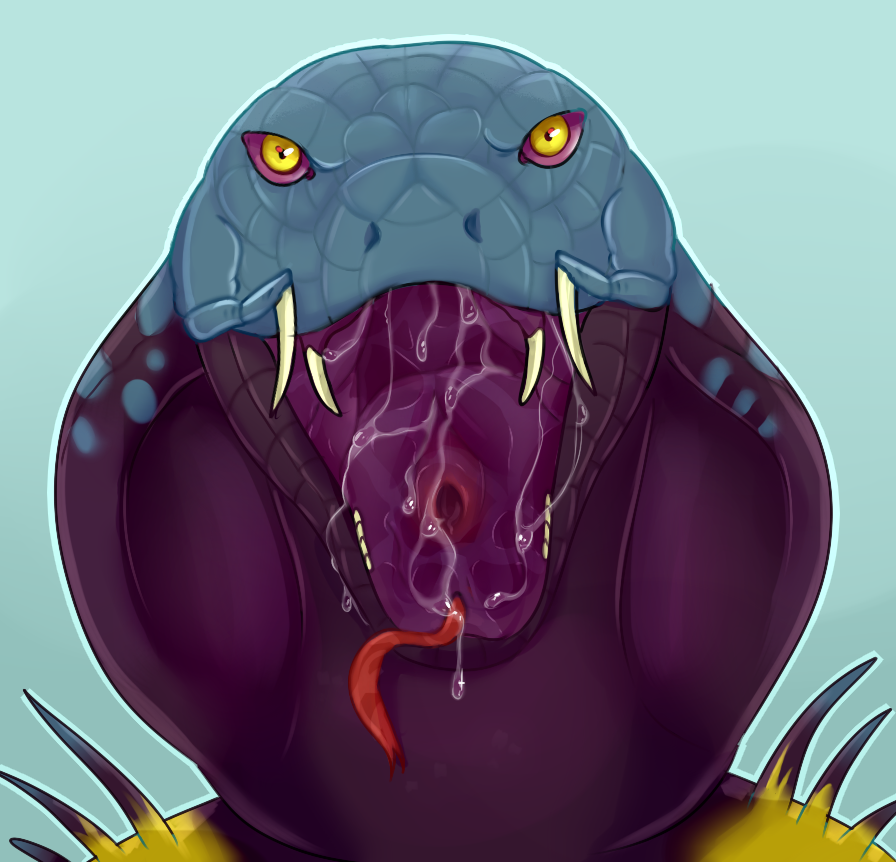 ambiguous_gender anthro arm_spikes blue_background blue_body blue_scales bodily_fluids bust_portrait drooling forked_tongue front_view glistening glistening_eyes looking_at_viewer mouth_shot open_mouth portrait purple_body purple_sclera red_tongue reptile roobin saliva scales scalie sharp_teeth shoulder_spikes simple_background snake solo spikes spikes_(anatomy) teeth tongue yellow_eyes
