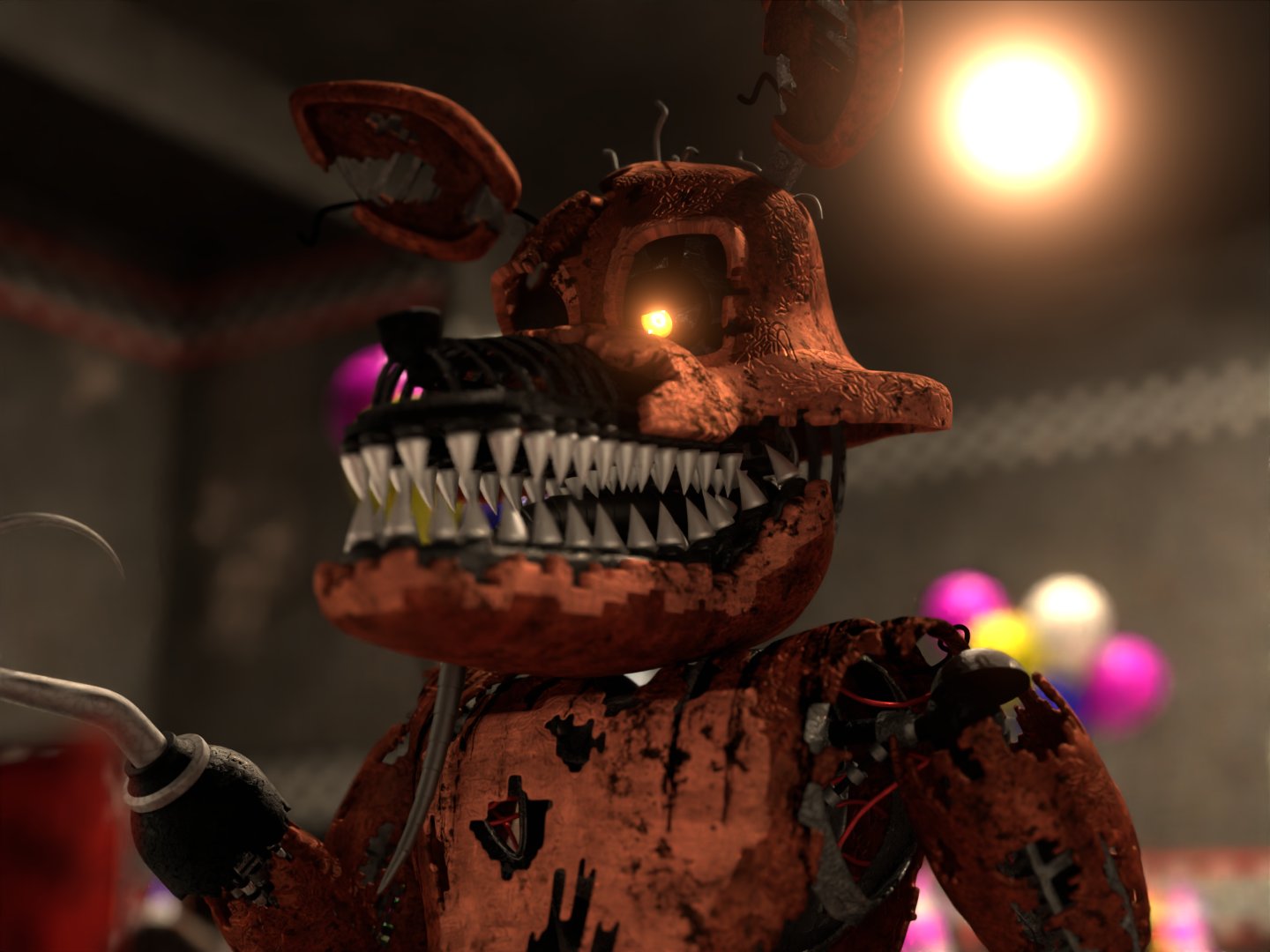 3d_(artwork) animatronic anonymous_artist anthro canid canine digital_media_(artwork) duo five_nights_at_freddy's five_nights_at_freddy's_4 fox foxy_(fnaf) glowing glowing_eyes hook humanoid looking_at_another looking_at_partner looking_down looking_down_at_another looking_down_at_partner machine male male/male mammal nightmare_foxy_(fnaf) robot scottgames serious sharp_teeth teeth tongue tongue_out unknown_artist