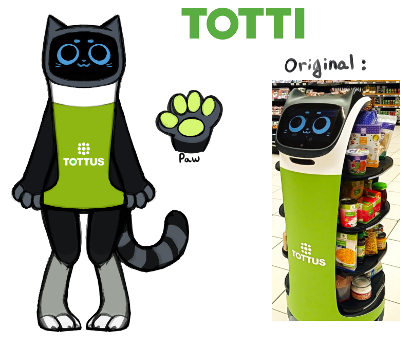 ambiguous_gender anthro apron bellabot clothing domestic_cat felid feline felis green_pawpads grey_body hylesannei machine mammal model_sheet pawpads peru photo real robot solo tail thick_thighs totti tottus