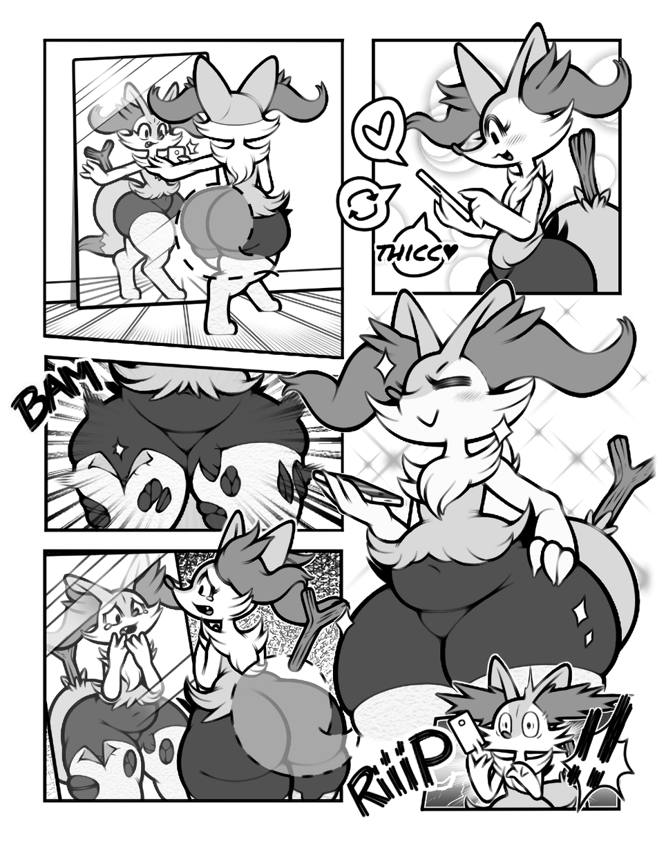 anthro belly big_butt bodily_fluids box_(hajimeyou654) braixen butt canid canine cellphone chest_tuft clothing comic dipstick_tail fangs featureless_crotch female flat_chested footwear fox fur generation_6_pokemon hi_res inner_ear_fluff legwear low-angle_view mammal markings mirror mirror_reflection mirror_selfie nintendo onomatopoeia phone pokemon pokemon_(species) pose posing_for_picture proud reflection sad selfie short_stack smartphone socks solo sound_effects stick stockings tail tail_markings teary_eyes teeth text thick_thighs tight_clothing torn_clothing torn_legwear torn_stockings translucent tuft twig wide_hips xray_view