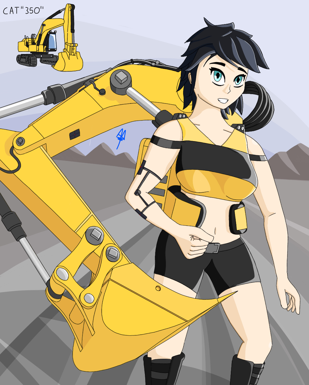 anime_style backhoe_(vehicle) construction construction_equipment construction_vehicle equipment excavator female hi_res humanoid illustration jagerpanzer vehicle