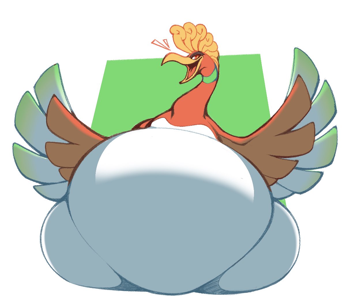 ambiguous_gender avian belly big_belly feral generation_2_pokemon ho-oh legendary_pokemon looking_at_viewer nintendo open_mouth pokemon pokemon_(species) red_eyes simple_background solo unknown_artist