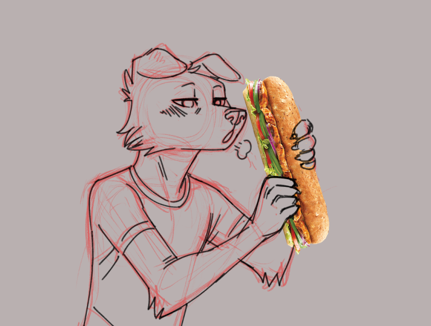 anthro blush blush_lines border_collie breath canid canine canis collie domestic_dog ears_down food food_fetish guide_lines herding_dog male mammal pastoral_dog pivoted_ears sandwich_(food) sheepdog simple_background sketch solo squigor submarine_sandwich suggestive suggestive_food tagme