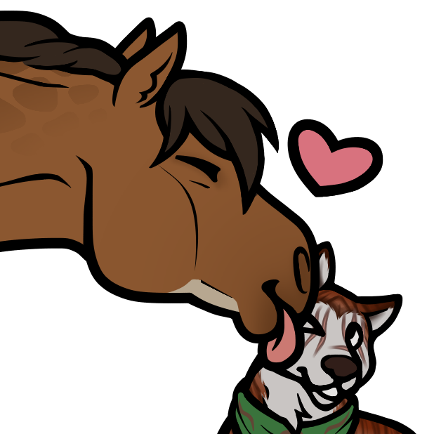 &lt;3 2022 a-pony ambiguous_gender brown_body brown_hair brown_mane canid canine canis digital_media_(artwork) dolero domestic_dog duo equid equine eyes_closed feral hair horse licking licking_another looking_at_another mammal mane multicolored_body simple_background tongue tongue_out two_tone_body