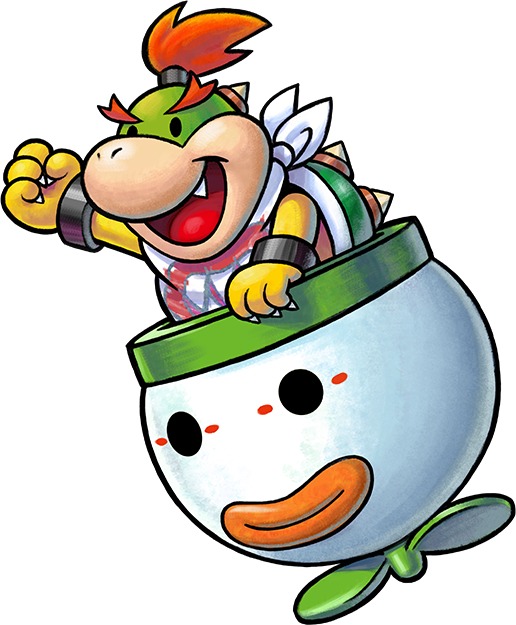 1boy bowser_jr. bracelet clenched_hand fang horns jewelry koopa_clown_car mario_&amp;_luigi_rpg mario_&amp;_luigi_rpg_(style) mario_(series) neckerchief open_mouth red_hair spiked_shell