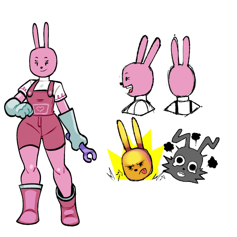 1:1 anthro beady_eyes black_eyes clothed clothing eyelashes female footwear fur gloves grey_clothing grey_gloves grey_handwear handwear holding_object holding_tool holding_wrench lagomorph leporid mammal model_sheet overalls pink_body pink_clothing pink_footwear pink_fur pink_overalls pink_shoes rabbit royal3rd shirt shoes simple_background smile solo thick_thighs tools topwear white_background white_clothing white_shirt white_topwear wide_hips widget wow!_wow!_wubbzy! wrench