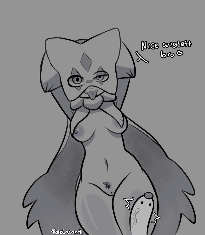 ambiguous_gender anthro breasts cape clothing digital_drawing_(artwork) digital_media_(artwork) english_text felid feline felis female fur generation_9_pokemon genitals koielacanth mammal meowscarada monochrome nintendo nipples pokemon pokemon_(species) pubes pussy seductive sketch text tongue tongue_out vein wiglett