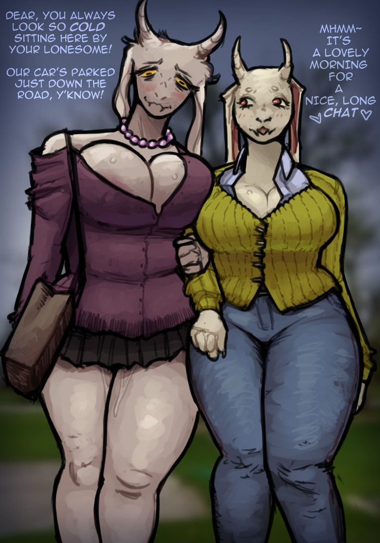 age_difference anthro areola areola_slip big_breasts bodily_fluids bottomwear bovid breasts bulging_breasts bursting_breasts caprine chubby_female cleavage clothed clothing curvy_figure denim denim_clothing dialogue dragon duo erect_nipples fangs felid female floppy_ears fur genital_fluids goat handbag horn hourglass_figure huge_breasts huge_thighs humanoid imminent_sex inviting jeans leaning_on_another lion long_ears long_neck mammal mature_female md34 miniskirt mother nipple_outline nipples older_female overweight pantherine pants parent pussy_juice red_eyes shirt short_horn skirt slightly_chubby small_horn sweat sweater teeth thick_thighs tight_clothing tight_sweater tight_topwear topwear toriel undertale undertale_(series) venus_body voluptuous white_body white_fur wide_hips yellow_eyes