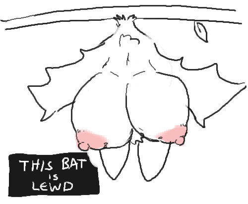 :3 areola bat bat_ears bat_nose bat_wings big_breasts branch breasts busty_feral cartoon_eyes cheek_tuft colorless dialogue_box facial_tuft fangs female feral flashing flashing_breasts hanging_breasts hanging_by_feet head_tuft huge_breasts leaf lewdicrousart low_res mammal membrane_(anatomy) membranous_wings nipples open_mouth open_smile outside pink_areola pink_nipples pussy_tuft smile solo teeth text toony tuft upside_down wings