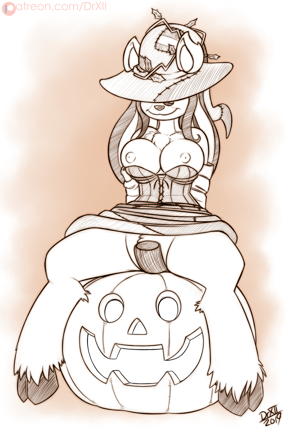 anthro breasts drxii food fruit halloween hi_res holidays ixi_(neopets) jack-o'-lantern jumpstart_games magic_user neopet_(species) neopets plant pumpkin sophie_the_swamp_witch witch