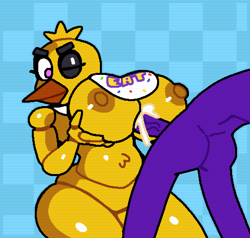 animatronic anthro areola avian beak bib big_breasts bird blue_background bodily_fluids breast_play breasts brown_areola brown_nipples butt checkered_background chica_(fnaf) chicken crushtrap cum duo ejaculation eyebrows eyelashes female five_nights_at_freddy's galliform gallus_(genus) genital_fluids genitals head_feathers head_tuft huge_breasts machine male male/female nipples nude one_eye_closed pattern_background penis phasianid purple_eyes robot scottgames sex simple_background thick_eyebrows thick_thighs titfuck tuft wide_hips yellow_body