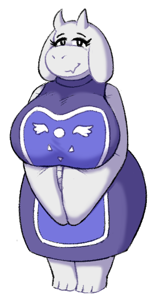 alpha_channel anthro barefoot big_breasts bovid breasts caprine chibi clothing cute_fangs delta_rune_(emblem) dress fangs feet female fimif fur goat horn huge_breasts large_sleeves looking_at_viewer mammal monster robe smile solo symbol teeth toriel undertale undertale_(series) white_body white_fur