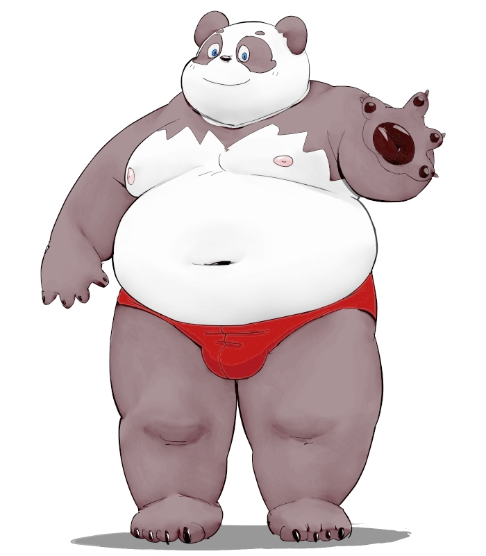 2023 anthro bear belly big_belly black_body blush bulge clothing giant_panda kemono male mammal meg_hoi moobs navel nipples overweight overweight_male solo underwear white_body