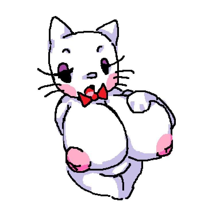 anthro belly big_breasts big_nipples blush breasts canid canine domestic_cat eyelashes felid feline felis female hand_behind_back hand_on_breast hello_kitty_(character) hello_kitty_(series) male mammal nipples organs presenting sanrio solo stomach stormyyyy