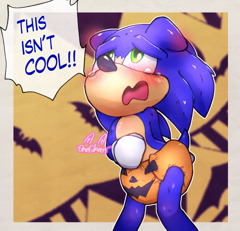 blush bodily_fluids diaper embarrassed halloween holidays humiliation jack-o'-lantern male onechan sega solo sonic_the_hedgehog sonic_the_hedgehog_(film) sonic_the_hedgehog_(series) tears