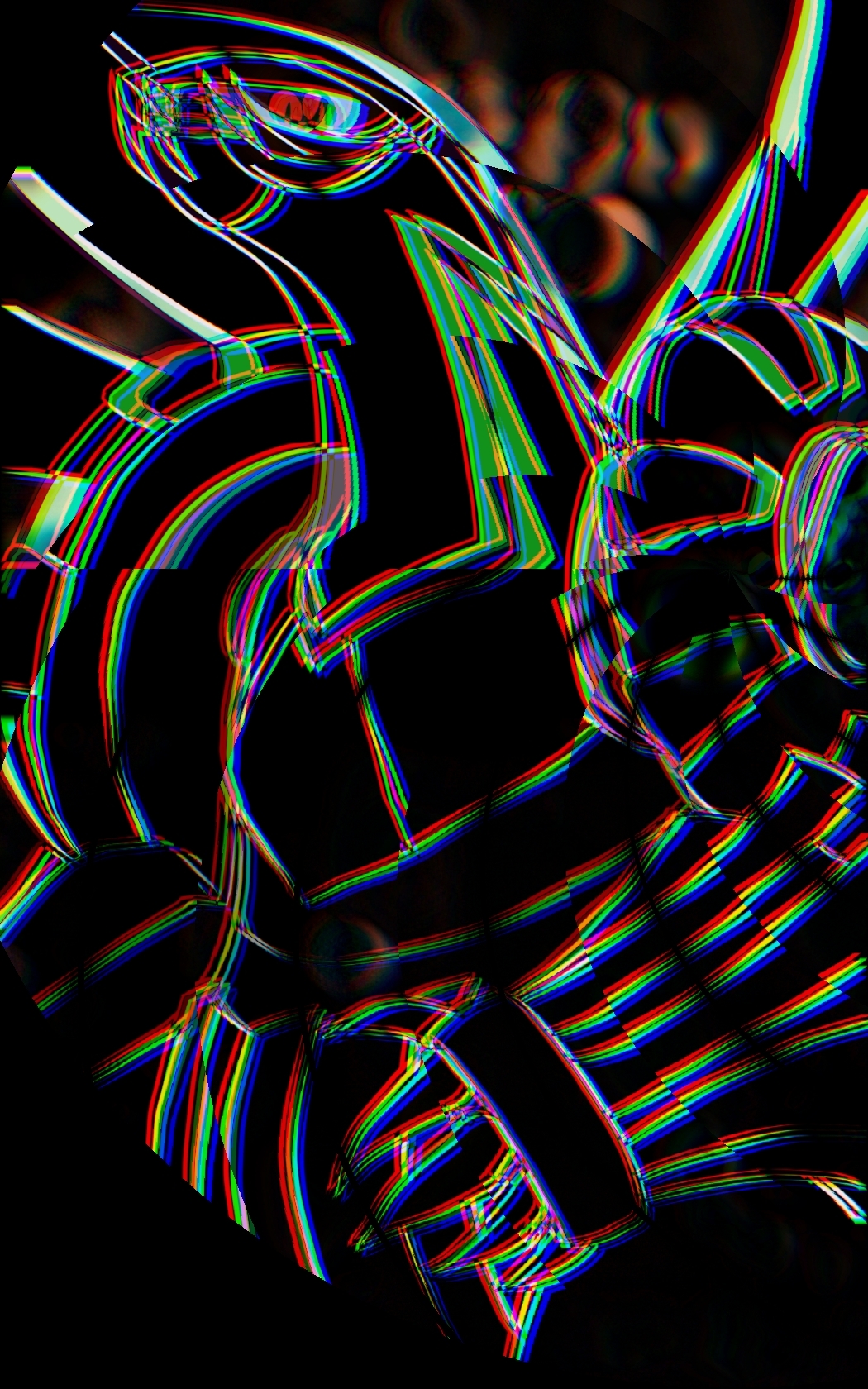 black_background black_sclera black_theme chromatic_aberration claws colored_sclera commentary_request glitch herari highres lineart looking_at_viewer palkia pokemon pokemon_(creature) red_eyes upper_body