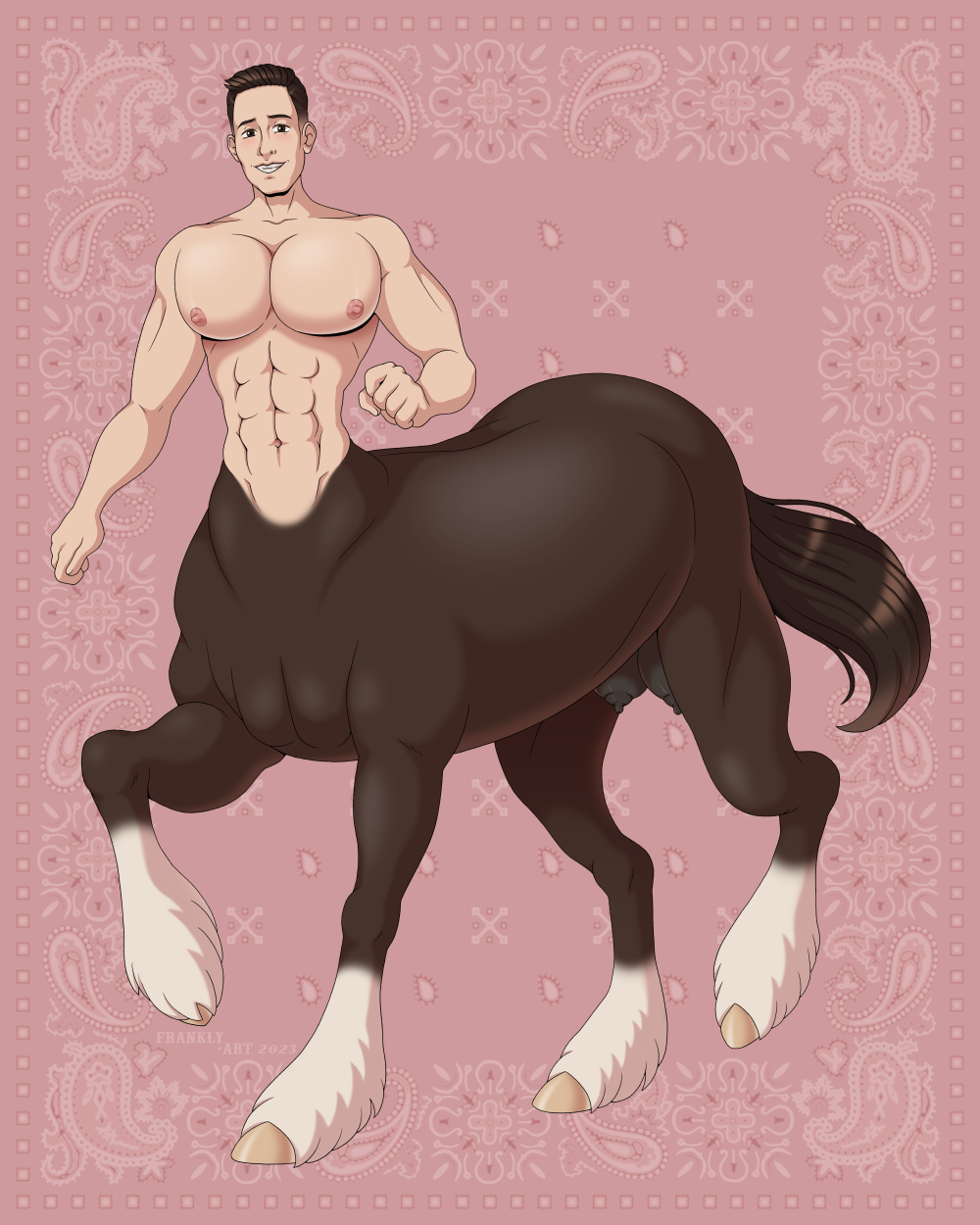 abs andromorph barazoku big_pecs brown_eyes brown_hair centaur cheekbones equid equid_taur equine fist frankly-art hair hi_res hooves humanoid humanoid_taur intersex jefftaur large_pecs male male_udder mammal mammal_taur muscular muscular_andromorph muscular_intersex muscular_male navel nipples nude paisley_pattern pecs smile solo tail taur teats udders western