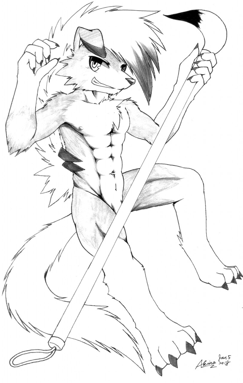 akino-kamihara anthro barely_visible_genitalia barely_visible_penis brush chest_tuft claws convenient_censorship dipstick_ears generation_7_pokemon genitals hi_res looking_at_viewer lycanroc male midnight_lycanroc monochrome multicolored_ears muscular muscular_anthro muscular_male nintendo nipples nude paintbrush penis pokemon pokemon_(species) sketch solo spikes spikes_(anatomy) tuft