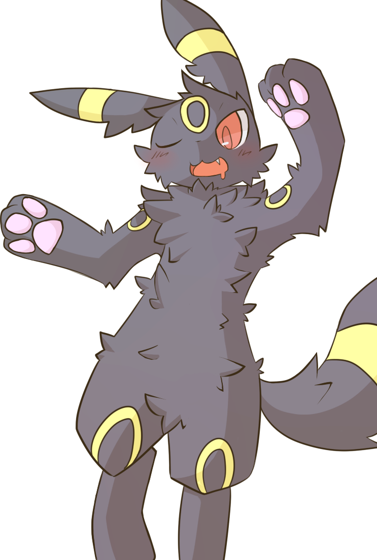 alpha_channel ambiguous_gender blush chest_tuft cute_fangs drooling eeveelution featureless_crotch feral fluffy invalid_tag looking_at_viewer lying nintendo open_mouth pawpads paws pok&eacute;mon pok&eacute;mon_(species) saliva shin_(artist) slit_pupils solo tuft umbreon video_games