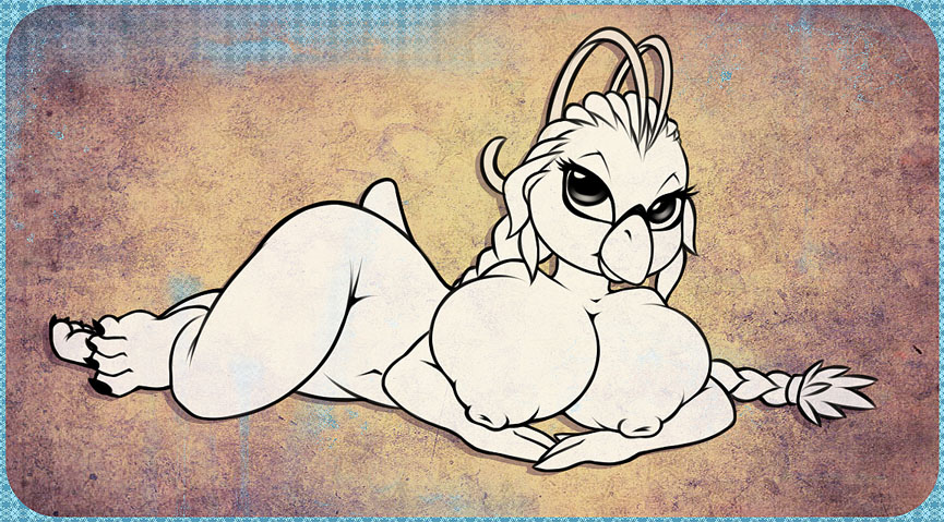 anthro avian beak big_breasts bird breasts digital_media_(artwork) feathers female frosti_loxxxe hair huge_breasts looking_at_viewer nipples nitro non-mammal_breasts nude penguin smile solo