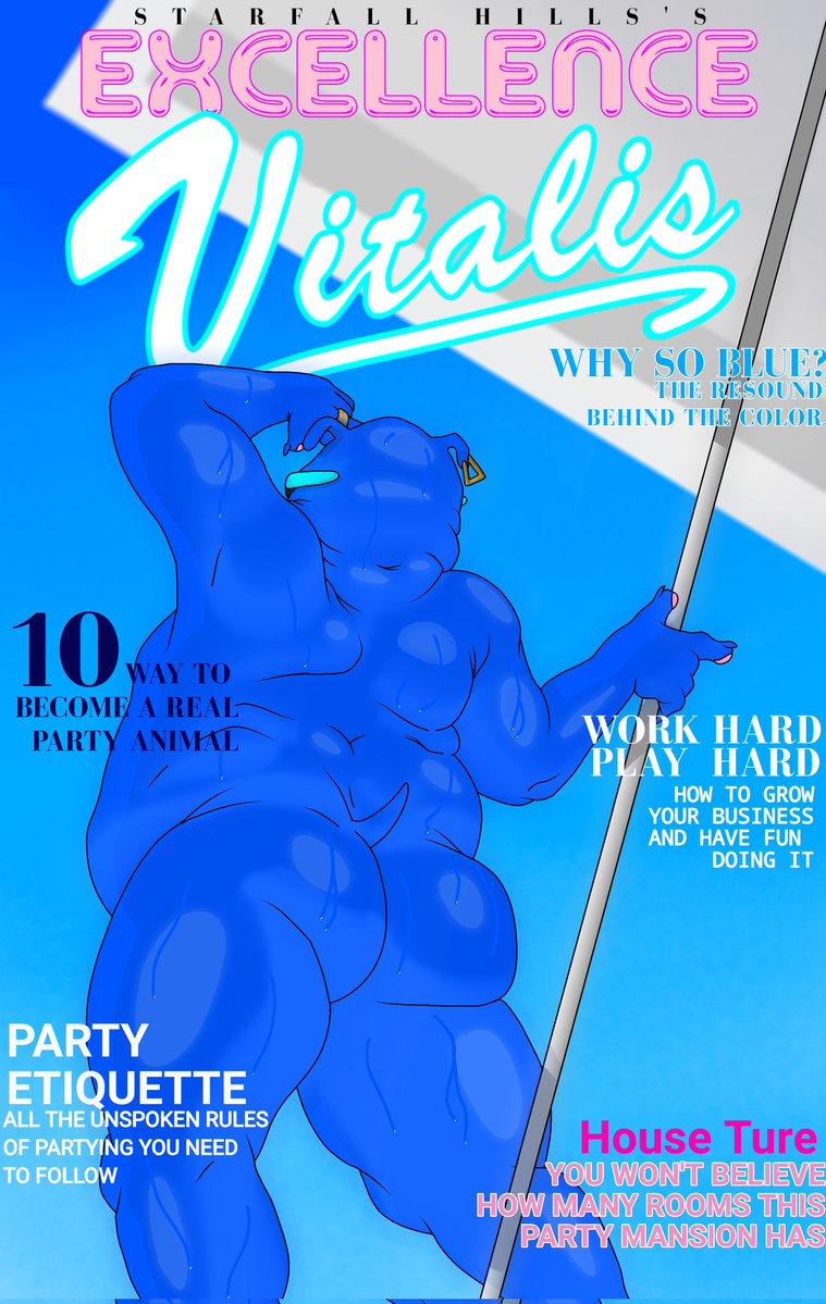 anthro belly_overhang big_butt blue_hair butt canid canine canis cover cover_art cover_page domestic_dog ear_piercing eric_dream_everyotherheart hair male mammal overweight piercing short solo v_(character)