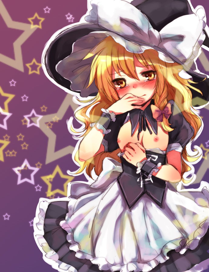 bad_id bad_pixiv_id blonde_hair breasts kirisame_marisa miya_(tsumazukanai) nipples small_breasts solo touhou