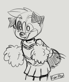 anthro blush bottomwear canid canine canis cheerleader clothed clothing crossdressing domestic_dog fenn_(ziggy_fox) greyscale low_res male mammal monochrome open_mouth pom_poms signature skirt smile solo tongue_showing ziggy_fox