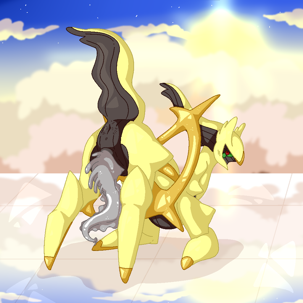 arceus ass_up dragunsnack feral generation_4_pokemon genitals hall_of_origin kneeling legendary_pokemon male nintendo penis pokemon pokemon_(species) raised_tail shiny_pokemon solo sunset tail unusual_anatomy unusual_genitalia unusual_penis