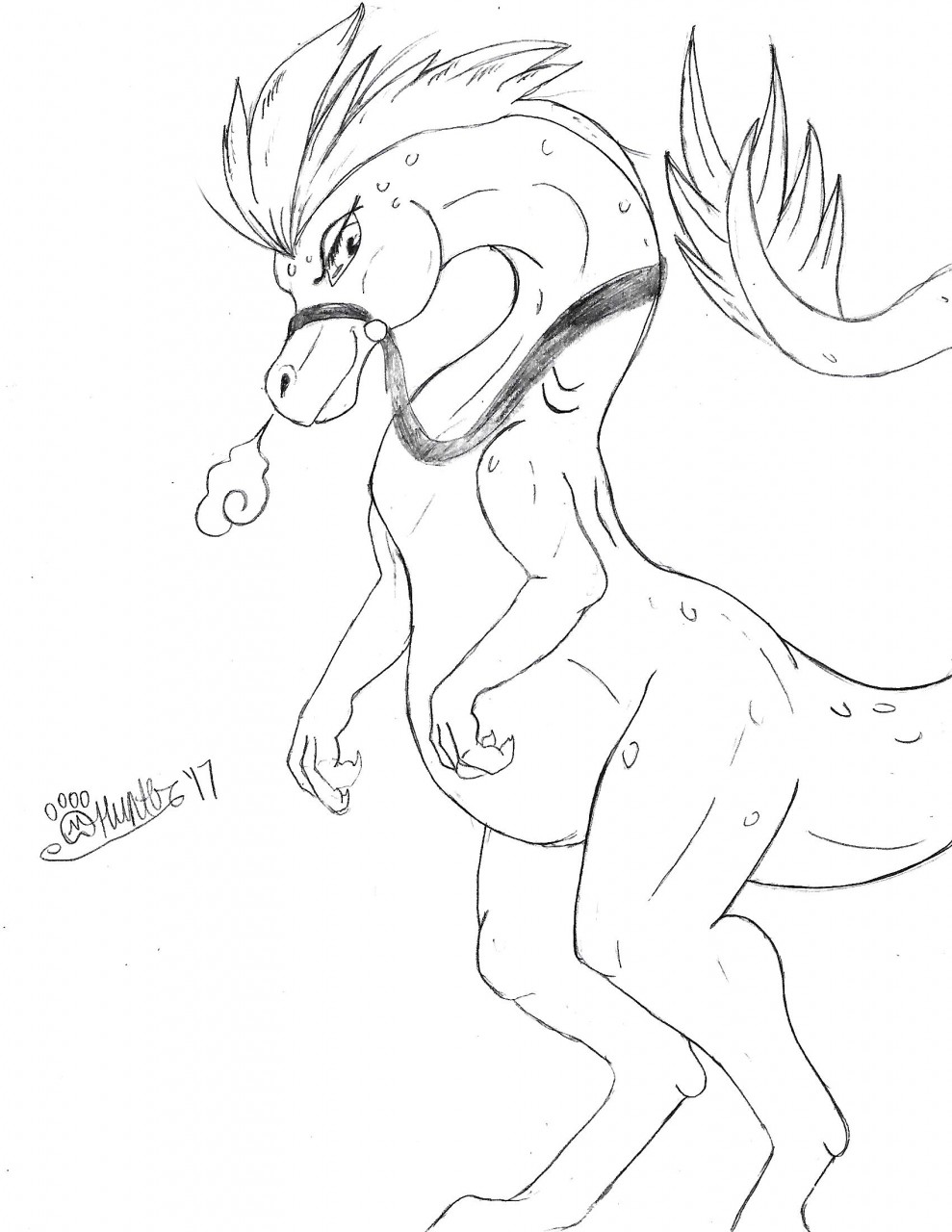 2017 alien anthro breath claws female half-closed_eyes hi_res looking_back mane marcushunter mouth_closed muzzle_(object) narrowed_eyes nude raised_tail side_view signature smile smirk solo standing sylvia_(wander_over_yonder) tail wander_over_yonder zbornak