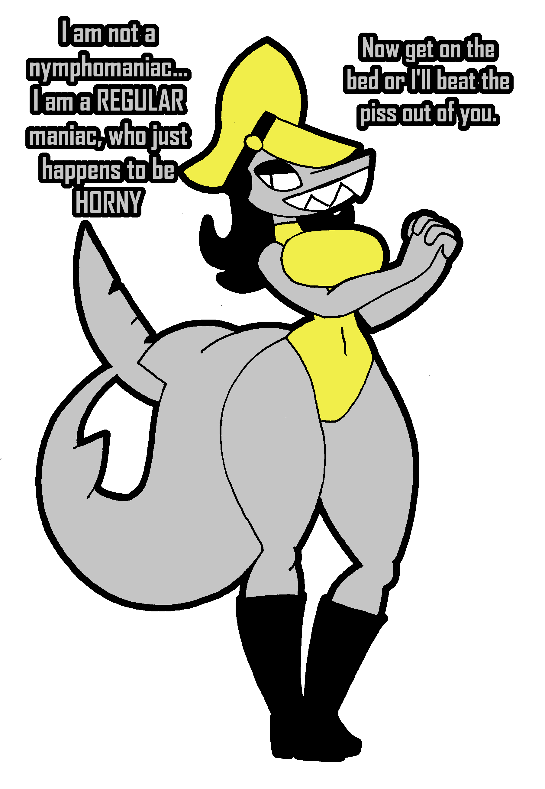 absurd_res alpha_channel anthro black_hair clothed clothing dialogue english_text female fish gladiatrix_(rexon02) grey_body hair hat headgear headwear hi_res marine rexon02 shark sharp_teeth simple_background solo teeth text thick_thighs transparent_background