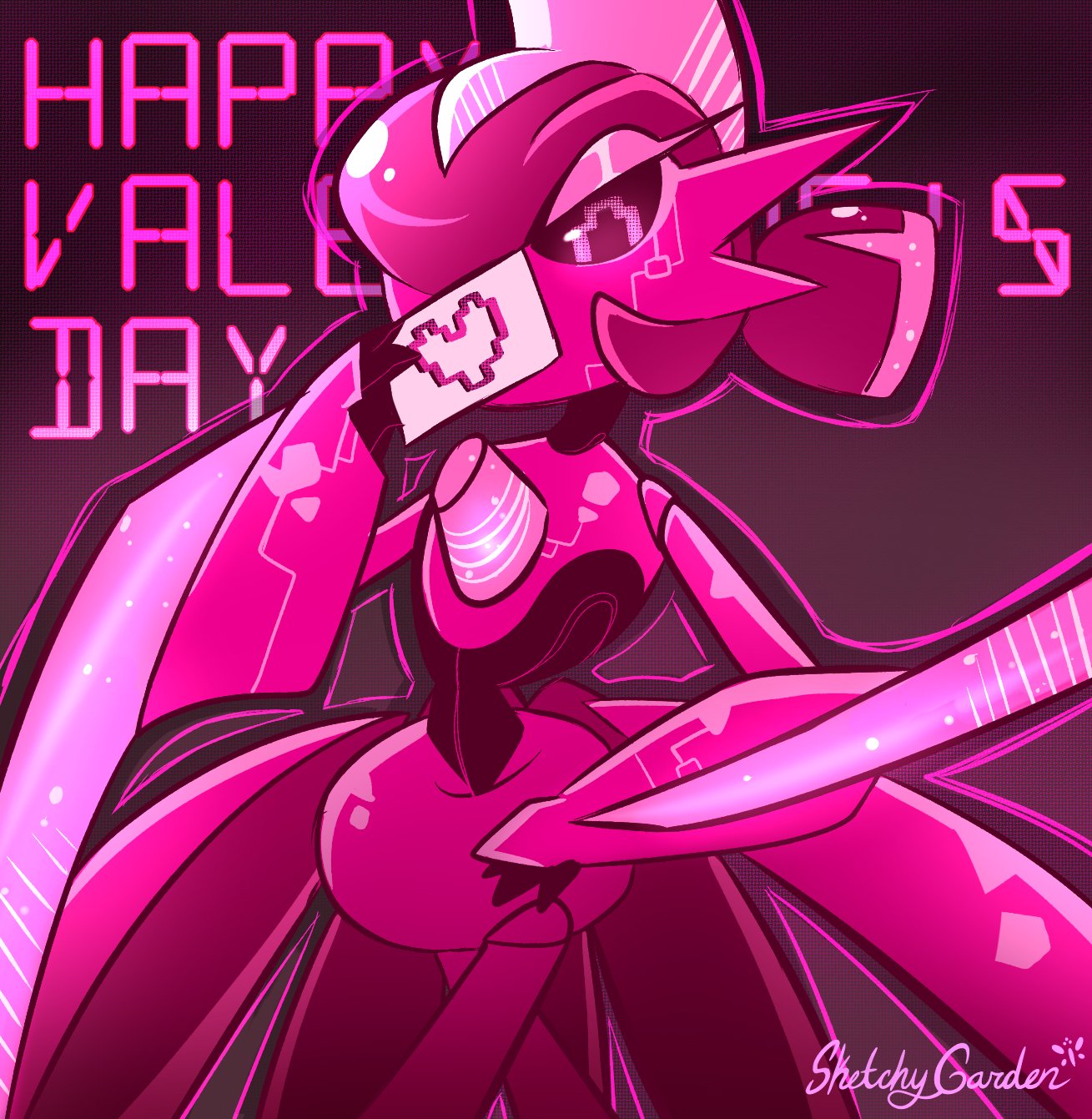 &lt;3 ambiguous_gender anthro arm_blades blades covering covering_face future_pokemon generation_9_pokemon hi_res holidays iron_valiant letter machine nintendo paradox_pokemon pokemon pokemon_(species) pose robot sketchygarden solo valentine's_day