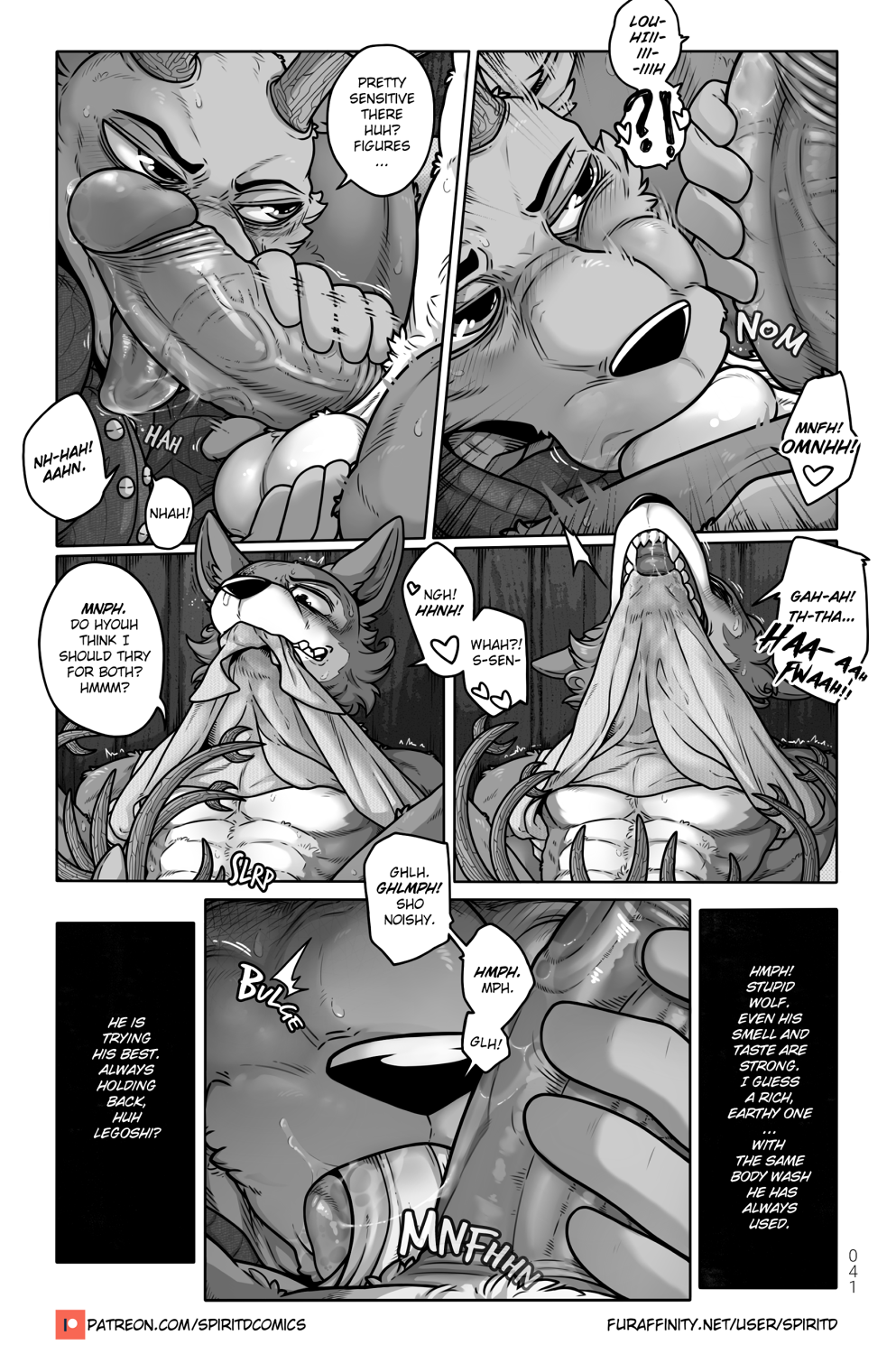 abs ahegao anthro athletic ball_fondling ball_lick ball_suck balls beastars big_penis bodily_fluids bottomless canid canine canis cardigan clothed clothing clothing_lift comic deer duo embarrassed fellatio fondling foreskin genital_fluids genitals handjob hi_res inside legoshi_(beastars) licking looking_pleasured louis_(beastars) male male/male mammal masturbation muscular nervous oral penile penis penis_lick precum saliva scar sex shirt shirt_in_mouth shirt_lift size_difference spiritd sucking sweat tongue tongue_out topwear vein veiny_penis wolf