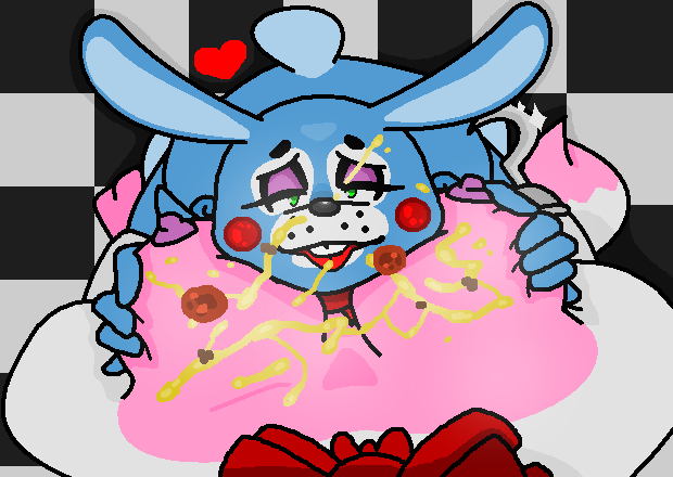 anthro bow_tie breast_squeeze breasts canid canine duo face_on_breast female first_person_view five_nights_at_freddy's five_nights_at_freddy's_2 food food_fetish food_play fox hook_hand kneeling lagomorph leporid looking_pleasured makeup male male/female mammal mangle_(fnaf) messy rabbit scottgames tongue toy_bonnie_(fnaf) varlus