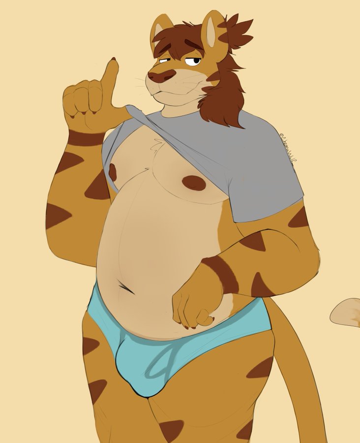 anthro belly big_belly biped bottomwear brown_hair bulge cheek_markings cheek_stripes chromawolf claws clothed clothing curled_hair digital_media_(artwork) facial_markings faz_o_l felid feline felis fingers fur gabe_(mytigertail) hair head_markings humanoid_hands long_hair looking_at_viewer male mammal markings moobs navel nipples nude overweight overweight_anthro overweight_male pantherine panties simple_background slightly_chubby smile solo tail tiger topwear tuft underwear