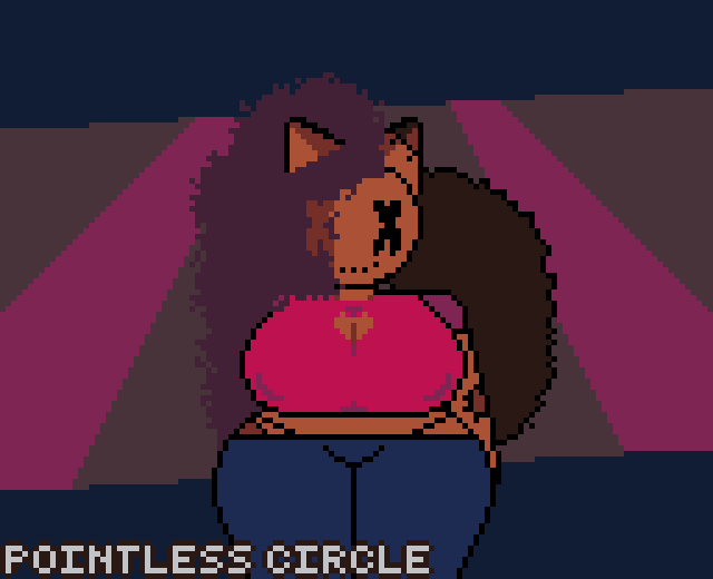 anthro big_breasts big_ears big_tail bottomwear breasts brown_body button_nipples casual_clothing cleavage_cutout clothing curvy_figure denim denim_clothing digital_media_(artwork) doll doll_(pointless_circle) female fluffy fluffy_tail hair hole_shirt jeans long_hair pants patch_(fabric) pixel_(artwork) pointless_circle purple_hair simple_background solo tail thick_thighs voluptuous wide_hips