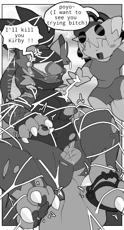 age_difference angry anthro armor black_and_white canid canine canis claws clothing duo female fur grey_body grey_fur hair happy hat headgear headwear humanoid hybrid inner_ear_fluff kirby kirby:_right_back_at_ya! kirby_(series) male male/female mammal monochrome nintendo paws scratches sketch sketch_page snowyfoxpixel spider_web stuck tail torn_clothing tuft unknown_character warrior wolf
