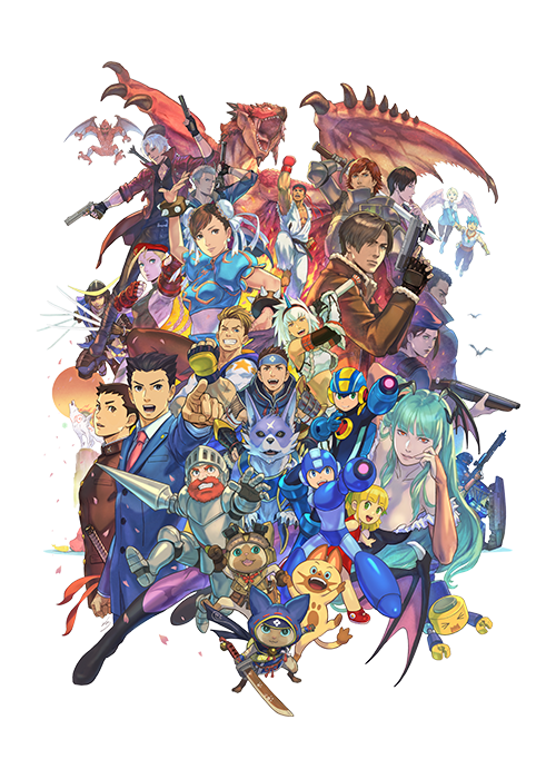 6+boys 6+girls ace_attorney ada_wong amaterasu_(ookami) animal_print arisen_(dragon's_dogma) arm_cannon armor bat_print beard breath_of_fire breath_of_fire_iv cammy_white canyne capcom chris_redfield chun-li company_connection crossover dante_(devil_may_cry) date_masamune_(sengoku_basara) devil_may_cry_(series) devil_may_cry_5 dougi dragon's_dogma exoprimal facial_hair felicia_(vampire) felyne firebrand formal ghost_trick gun handgun helmet jill_valentine kamura_(armor) kirin_(armor) lance leon_s._kennedy luke_sullivan makaimura mega_man_(character) mega_man_(classic) mega_man_(series) mega_man_battle_network mega_man_legends megaman.exe monster_hunter:_world monster_hunter_(character) monster_hunter_(series) monster_hunter_rise monster_hunter_stories multiple_boys multiple_crossover multiple_girls naville_(monster_hunter_stories) nero_(devil_may_cry) nina_(breath_of_fire_iv) nuri_kazuya official_art ookami_(game) phoenix_wright pointing pointing_at_viewer polearm rathalos resident_evil resident_evil_1 resident_evil_4 resident_evil_village roll_(mega_man) ryu_(street_fighter) ryunosuke_naruhodo ryuu_(breath_of_fire_iv) sengoku_basara servbot_(mega_man) sir_arthur_(makaimura) sissel street_fighter street_fighter_6 street_fighter_ii_(series) suit sword the_great_ace_attorney vampire_(game) weapon